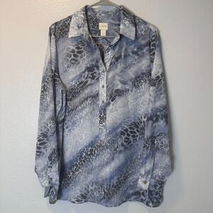 Chico's  Size-2/Large Cool Ocelot Jody Print Top Blouse Tunic